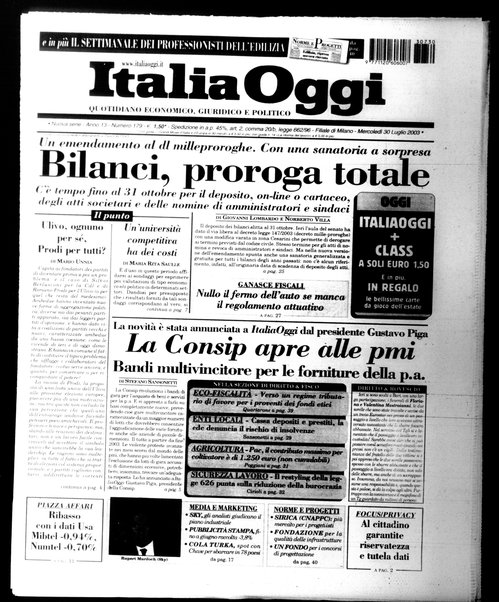 Italia oggi : quotidiano di economia finanza e politica